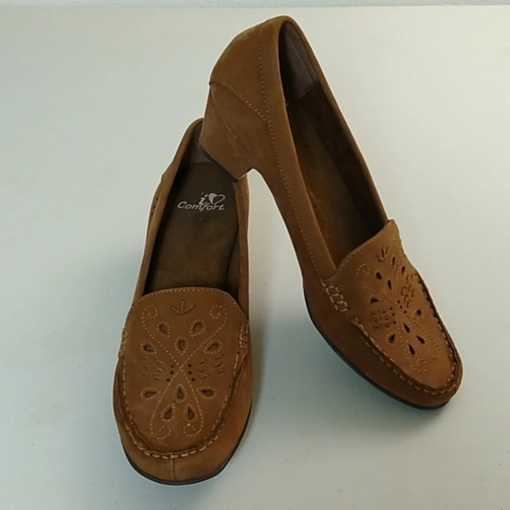 I LOVE COMFORT GENUINE SUEDE, LOW, BLOCK HEEL PADDED INSOLE